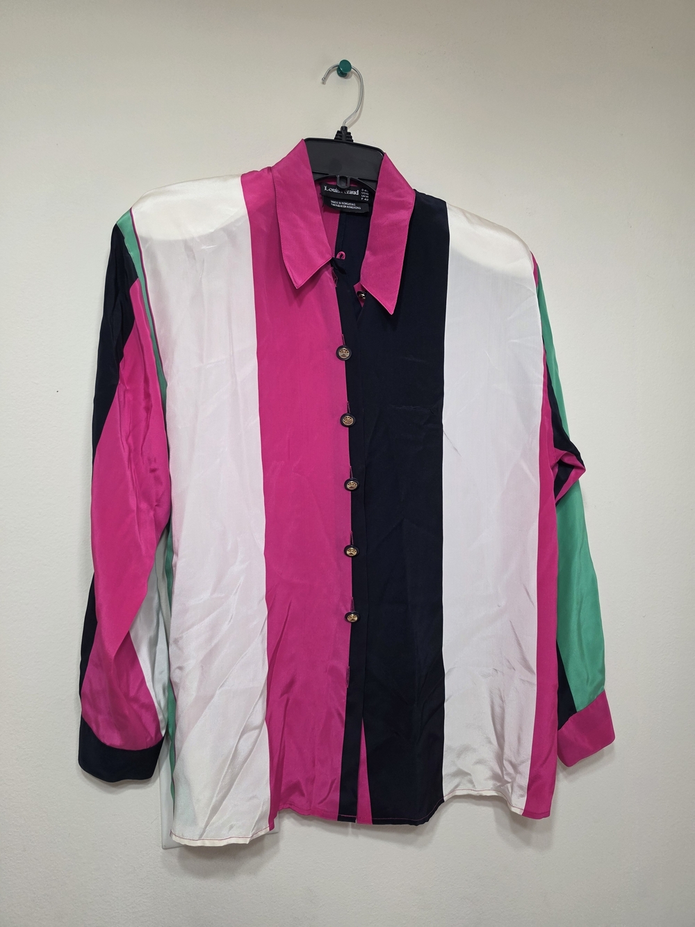 Louis Feraud Bold Vertical Stripe Shirt Jacket in Pink, Black, White & Green